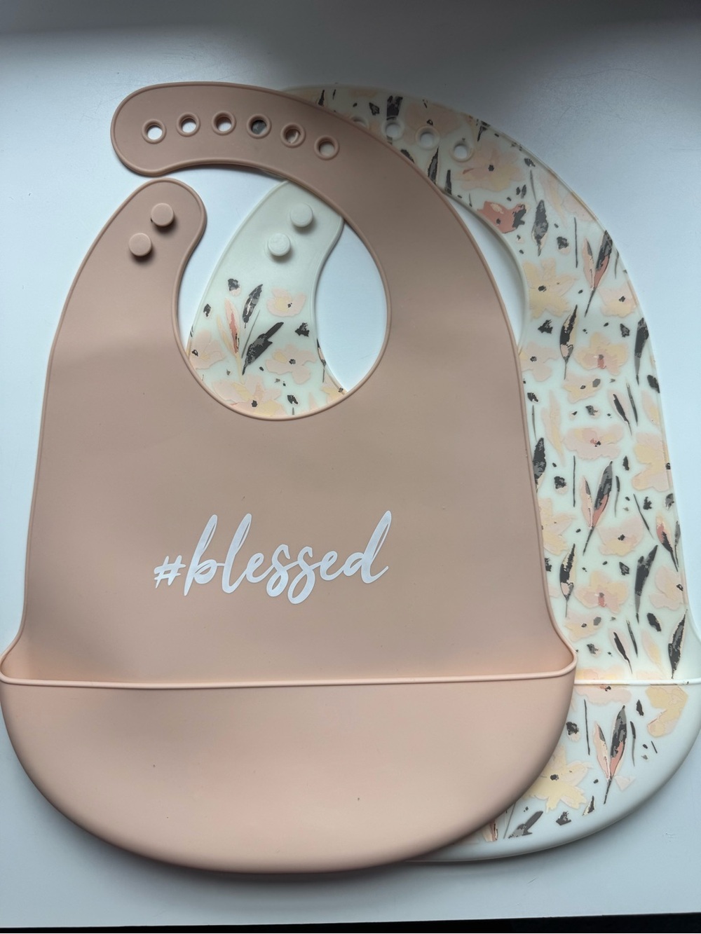 Silicone Baby Bib Set - Pink "#blessed" Printed
